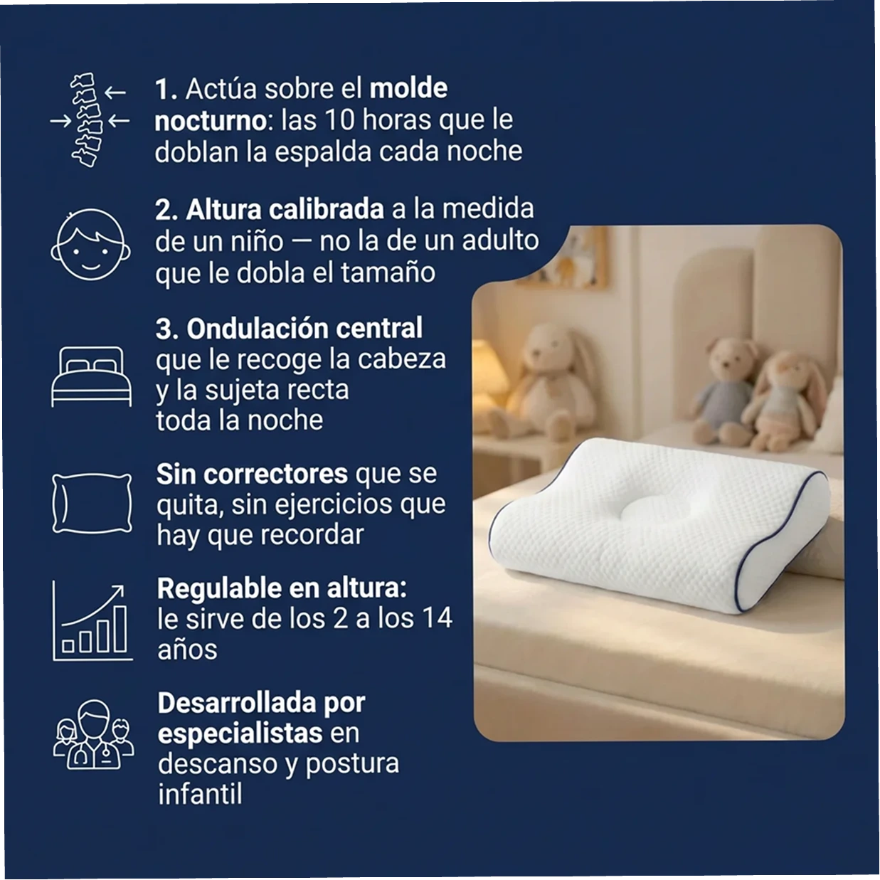 Dormidito  - Almohada Ergonomica diseñada para Corregir y enderezar la Espalda de tu Hijo