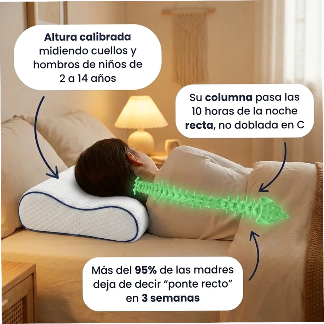 Dormidito Ergonomic - Almohada Ergonomica diseñada para Corregir y enderezar la Espalda de tu Hijo