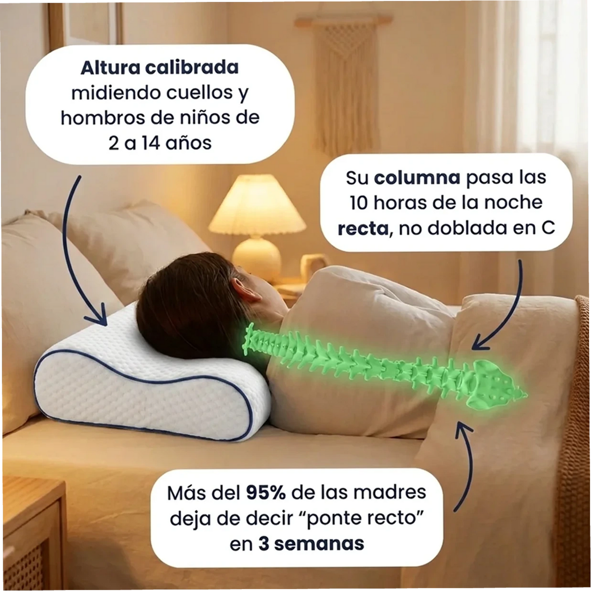 Dormidito  - Almohada Ergonomica diseñada para Corregir y enderezar la Espalda de tu Hijo