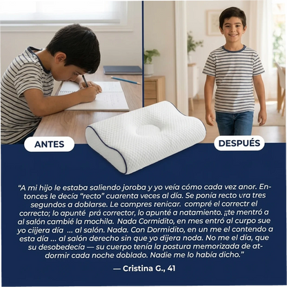 Dormidito  - Almohada Ergonomica diseñada para Corregir y enderezar la Espalda de tu Hijo