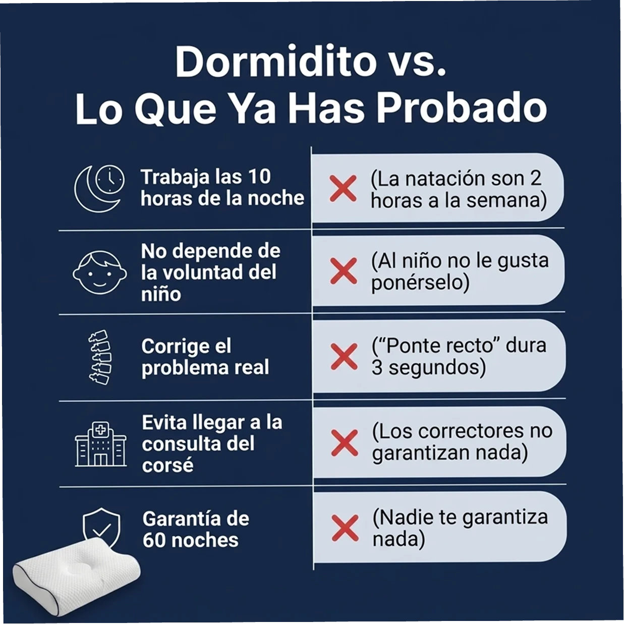 Dormidito Ergonomic - Almohada Ergonomica diseñada para Corregir y enderezar la Espalda de tu Hijo