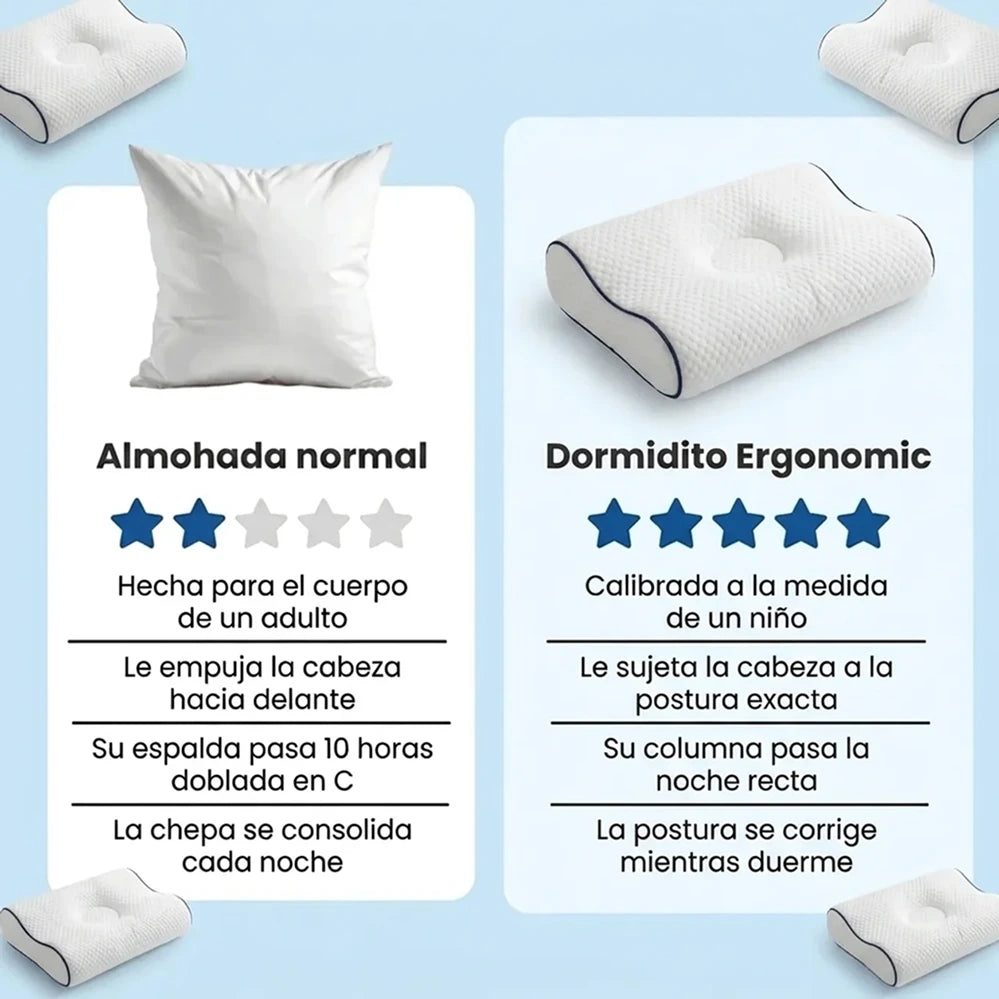 Dormidito Ergonomic - Almohada Ergonomica diseñada para Corregir y enderezar la Espalda de tu Hijo
