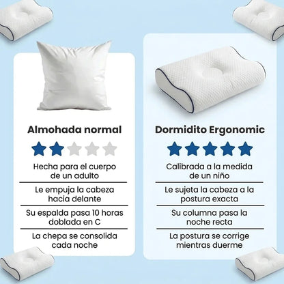 Dormidito  - Almohada Ergonomica diseñada para Corregir y enderezar la Espalda de tu Hijo